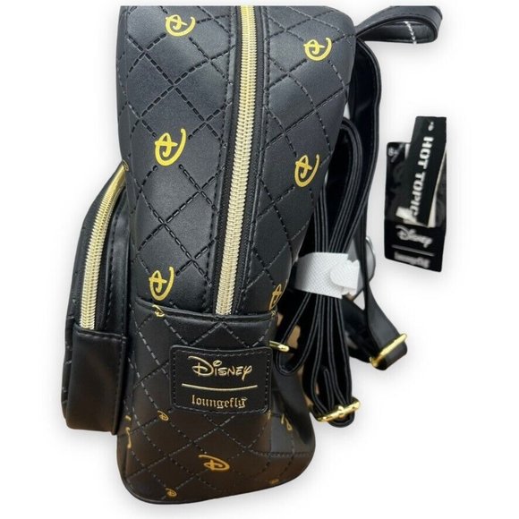 Disney x Loungefly‎ Gold Icon Black Quilted Mini Backpack Faux Leather Hot Topic main image 4
